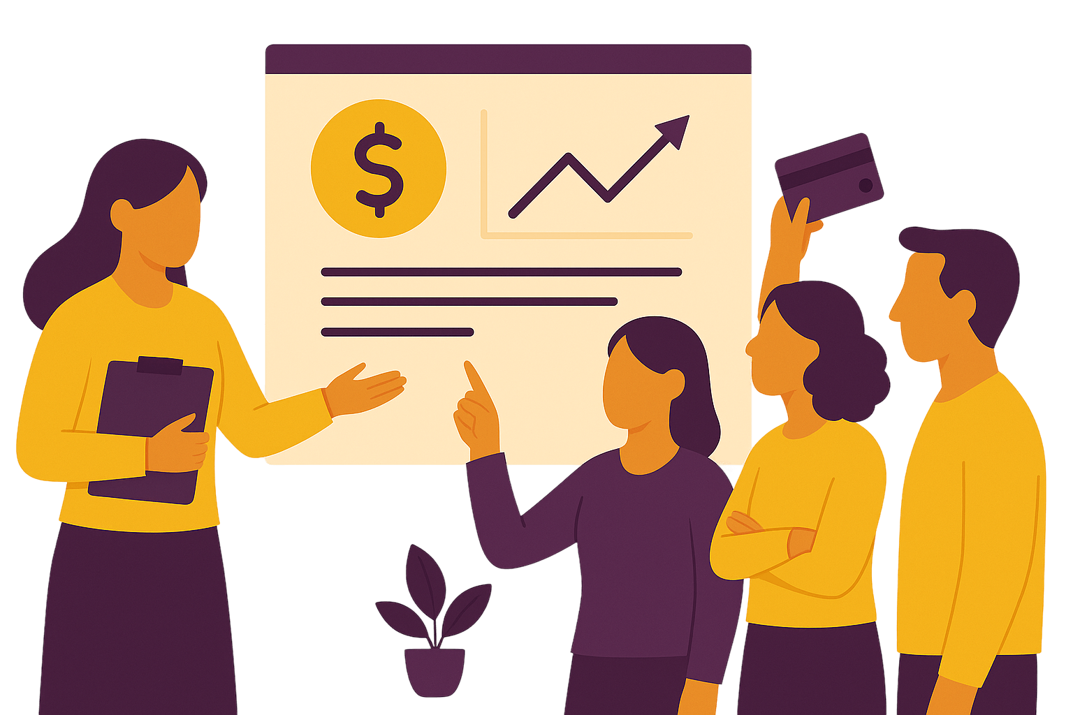 Financial advisor presenting credit insights and growth metrics to diverse team of professionals