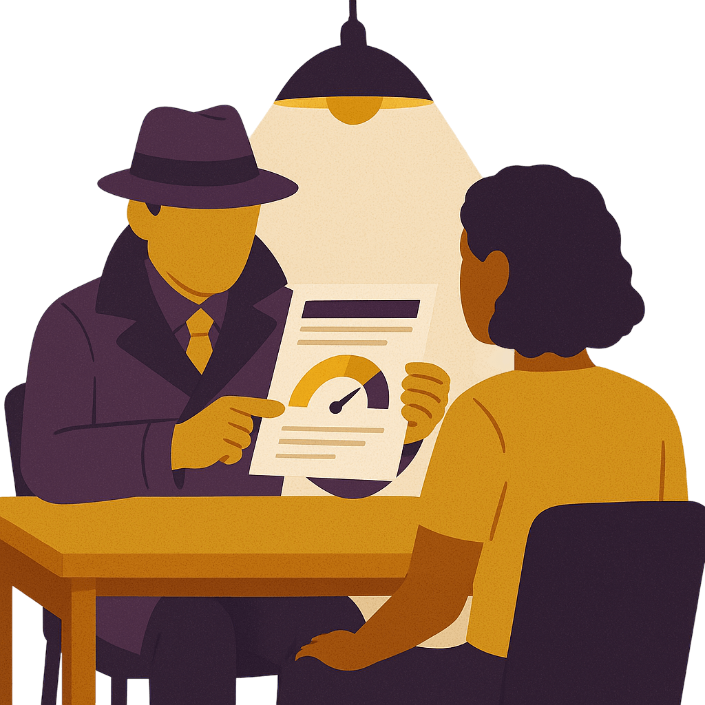 Credit counselor reviewing client's credit score report during one-on-one consultation